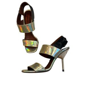 Missoni Shiny Gold with Black Buckle Slingback Sandals, Sz 37